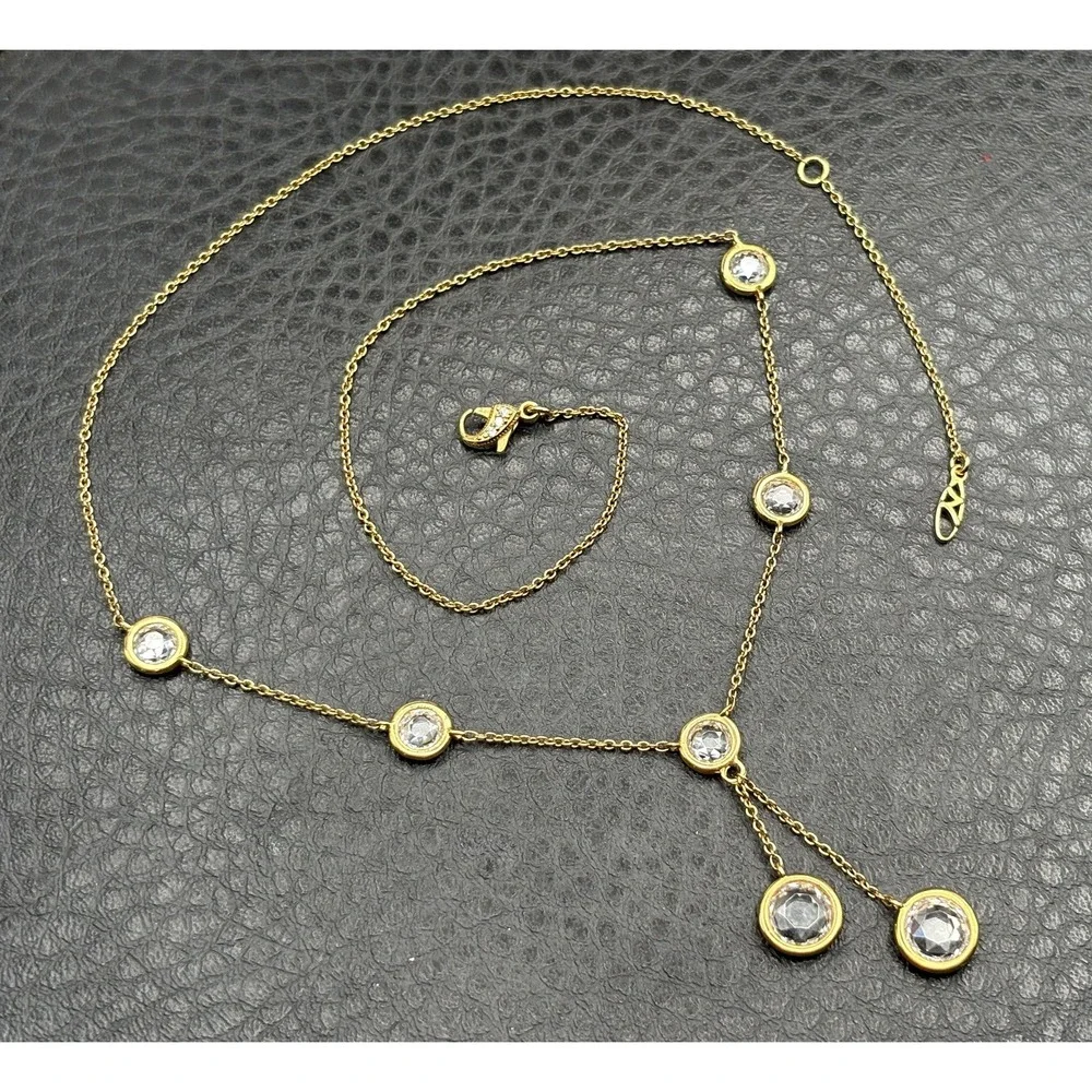 Nadri 18K Gold Plated Crystal Station Y-Drop Necklace Chain Bezel Set Stones